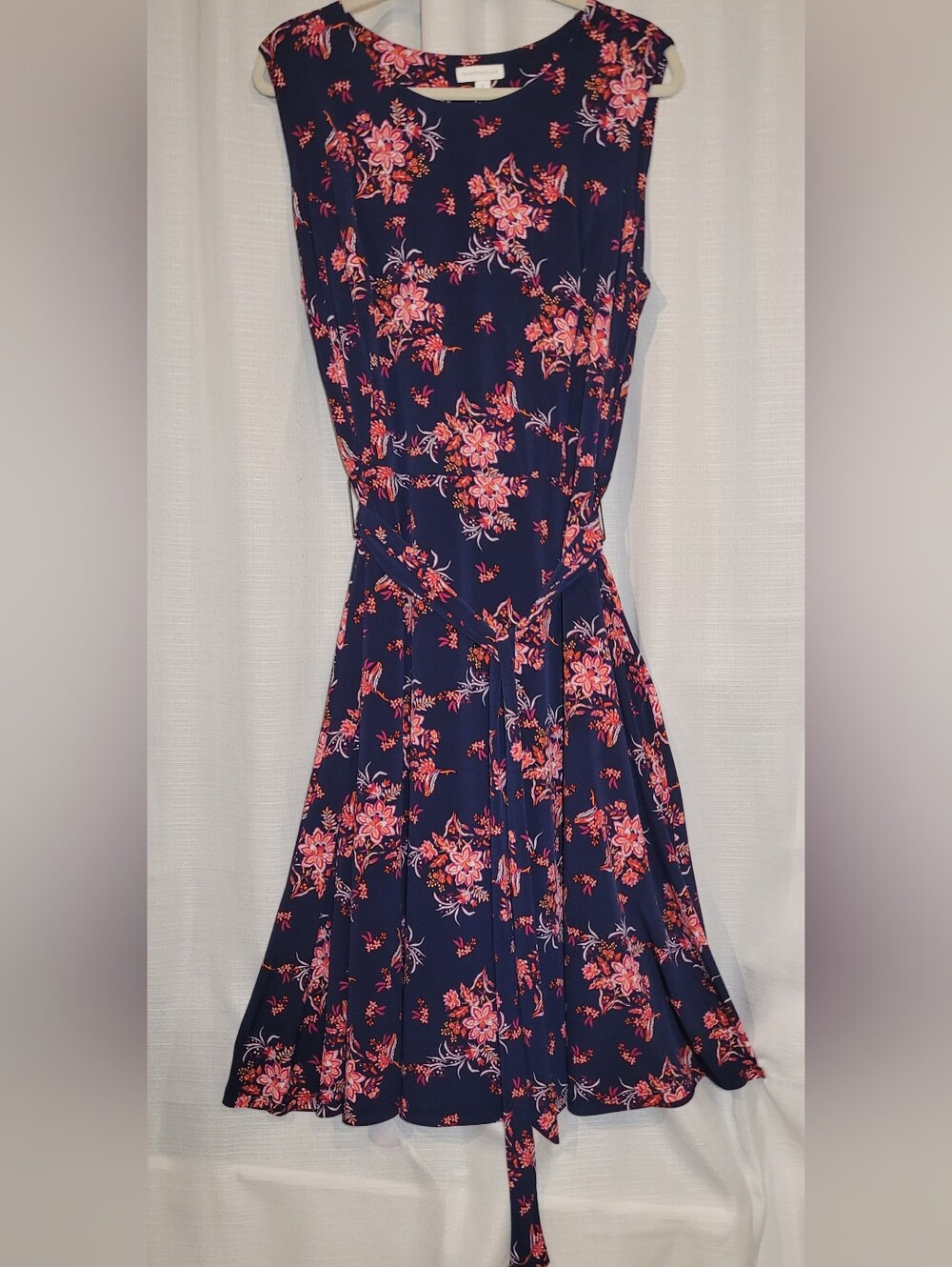 Charter Club Navy Dress w/Vibrant Pink, Coral and White Flowers 2X